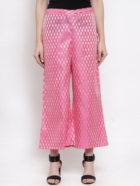

TAG 7 Women Pink & Silver-Coloured Self Design Flared Palazzos