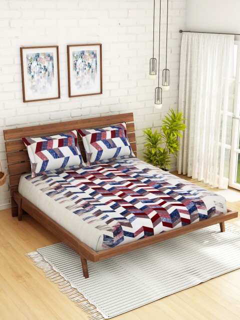 

WELHOME Blue & White Geometric 200 TC 1 Microfibre Queen Bedsheet with 2 Pillow Covers