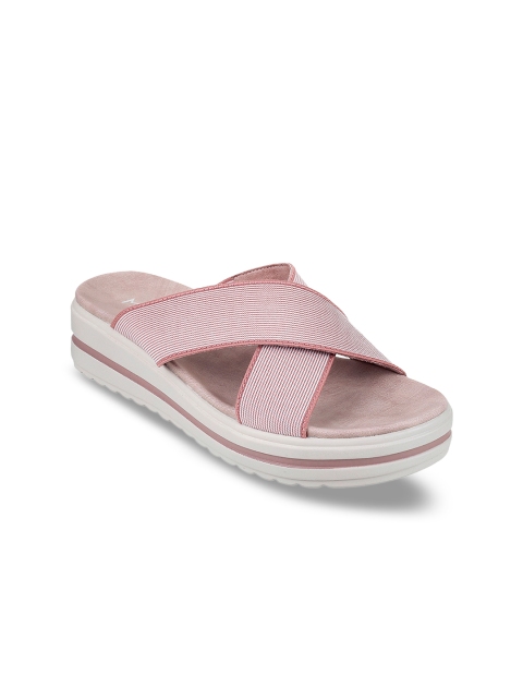

Metro Women Peach-Coloured & White Striped Mules