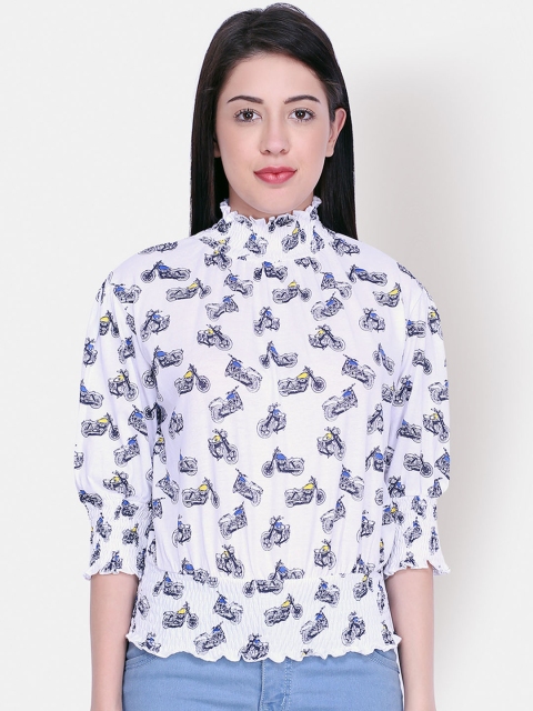 

Yaadleen Women White & Blue Printed Blouson Top