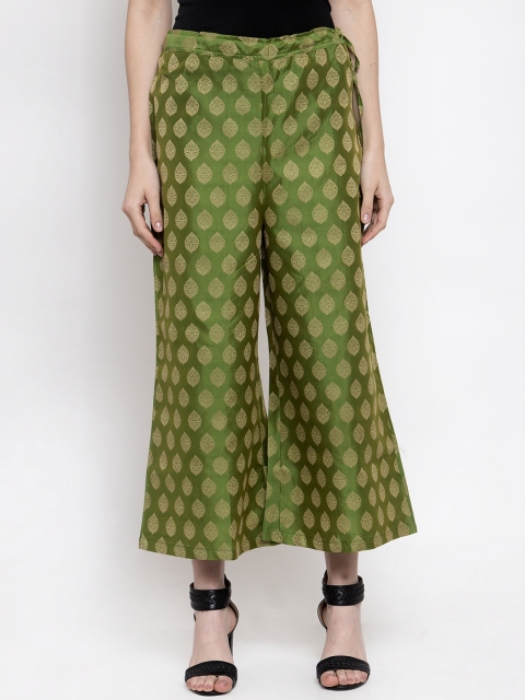 

TAG 7 Women Green & Gold-Coloured Self Design Flared Palazzos