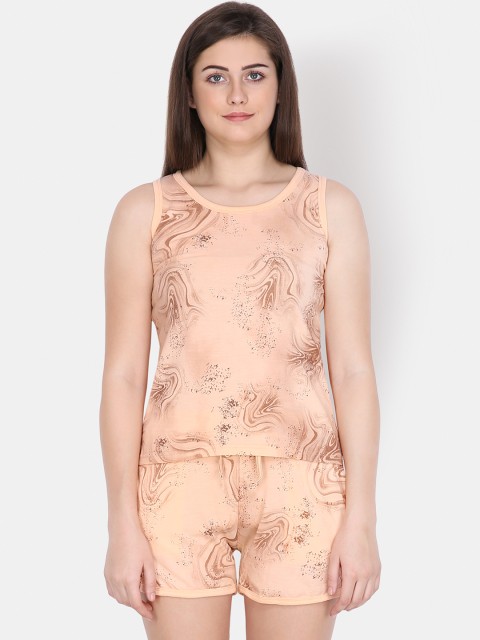 

Klamotten Women Peach-Coloured & Brown Printed Night suit