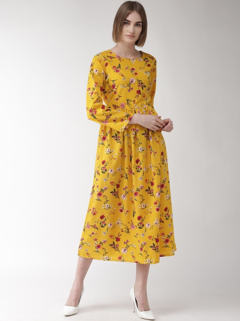 

plusS Women Mustard Floral Print Fit and Flare Dress