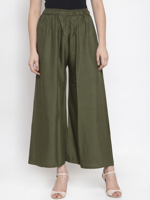 

TAG 7 Women Green Solid Flared Palazzos