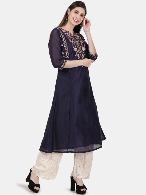 

Alena Women Navy Blue Embroidered Straight Kurta