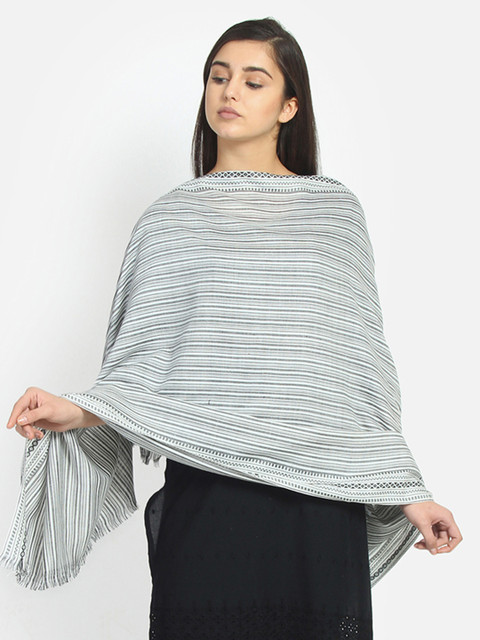 

Anekaant Women White & Black Striped Stole