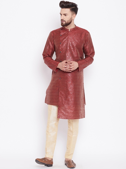 

See Designs Men Maroon & Beige Printed Silk Kurta with Pyjamas