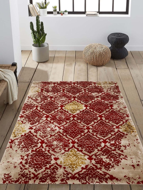 

PRESTO Red & Beige Printed Heavy Shaggy Anti-Skid Carpet