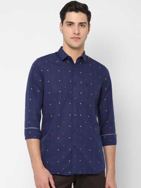 

Allen Solly Men Navy Blue & Yellow Slim Fit Checked Casual Shirt