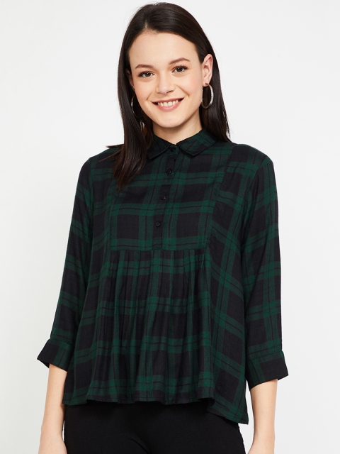 

Fame Forever by Lifestyle Women Green Checked Shirt Style Top