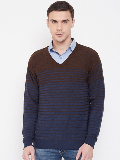 

Duke Men Navy Blue Striped Pullover Sweater