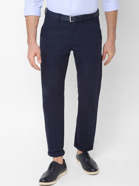 

Allen Solly Men Navy Blue Regular Fit Self Design Regular Trousers