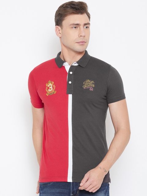 

Duke Men Red Colourblocked Polo Collar T-shirt