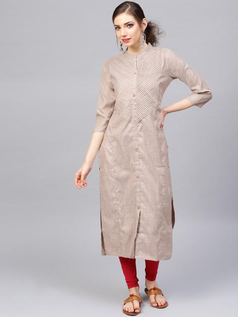 

Varanga Women Taupe Solid Art Silk Straight Kurta