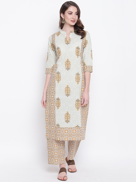 

Khushal K Women Beige & White Printed Kurta with Palazzos