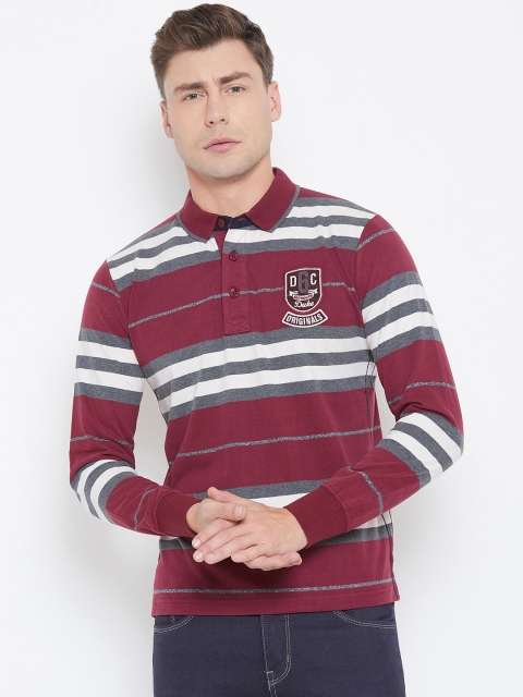 

Duke Men Maroon & White Striped Polo Collar T-shirt