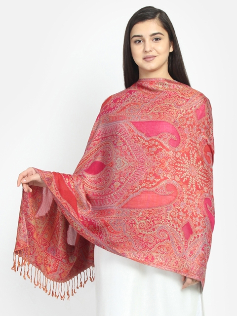 

Anekaant Women Pink & Red Floral Paisley Printed Shawl, Multi