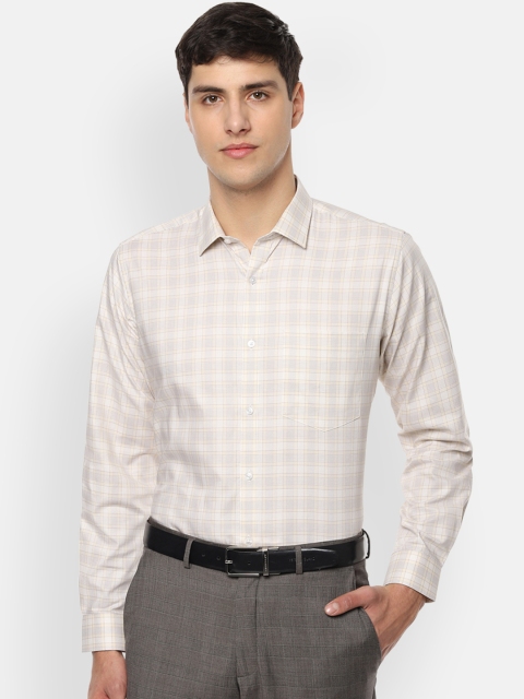 

Van Heusen Men Beige & White Regular Fit Checked Formal Shirt