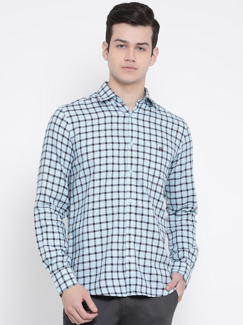 

Crimsoune Club Men Blue & Black Standard Slim Fit Checked Casual Shirt