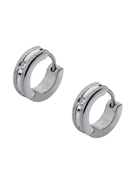 

Inox Jewelry Silver-Toned & White Circular Hoop Earrings