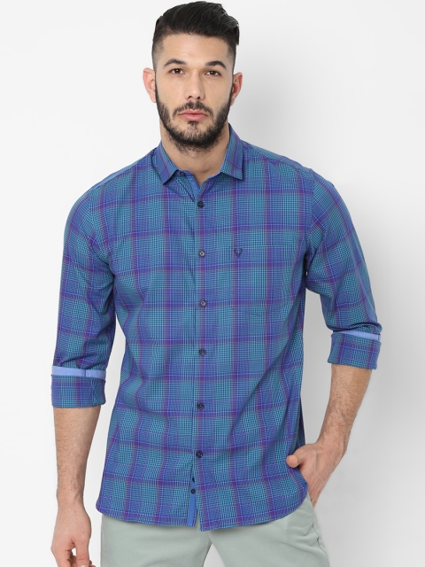 

Allen Solly Men Blue & Sea Green Slim Fit Checked Casual Shirt