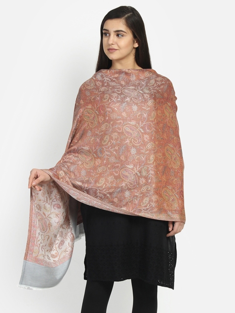 

Anekaant Women Brown & Grey Woven Design Shawl, Peach