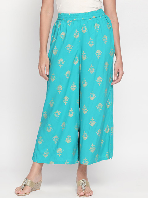 

RANGMANCH BY PANTALOONS Women Blue & Gold-Coloured Regular Fit Printed Culottes