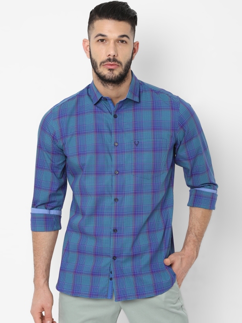 

Allen Solly Men Blue & Sea Green Slim Fit Checked Casual Shirt