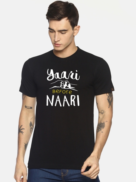 

Le Bison Men Black & White Printed Round Neck T-shirt