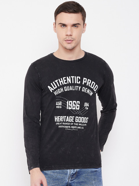 

Duke Men Black & Off-White Printed Round Neck T-shirt