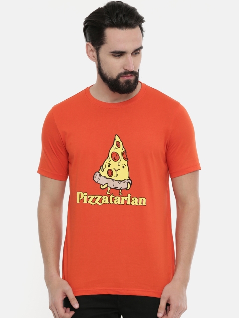 

Bushirt Men Orange Printed Round Neck Pure Cotton T-shirt