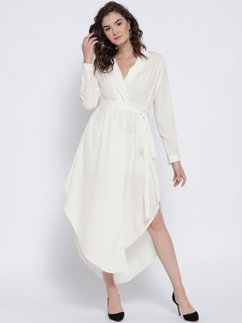 

Berrylush Women White Solid Wrap Dress