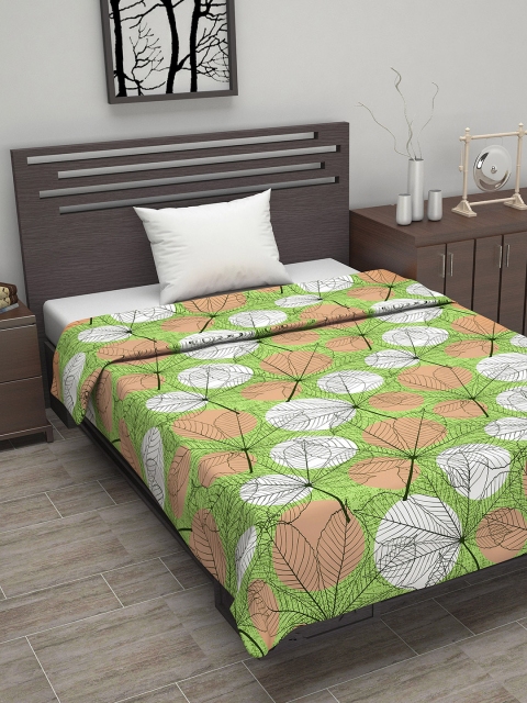 

Divine Casa Green & Beige Floral AC Room 110 GSM Single Bed Dohar