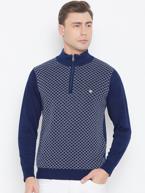 

Duke Men Navy Blue Printed Pullover Sweater