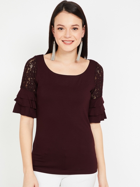 

CODE by Lifestyle Women Burgundy Self Design Top