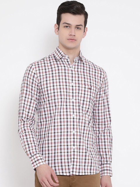 

Crimsoune Club Men White & Black Standard Slim Fit Checked Casual Shirt