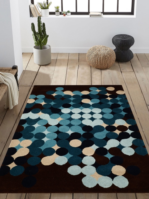 

PRESTO Black & Blue Printed Hand-Tufted Wool Anti-Skid Carpet