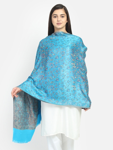 

Anekaant Women Turquoise Blue & Grey Woven Design Shawl