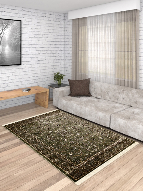

Presto Olive Green & Beige Printed Persian Silk Anti-Skid Hand-Made Carpet