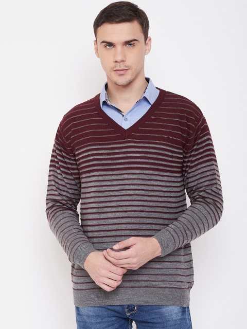

Duke Men Maroon Striped Pullover Sweater