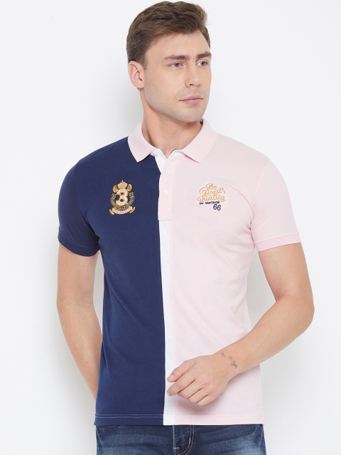 

Duke Men Blue Colourblocked Polo Collar T-shirt
