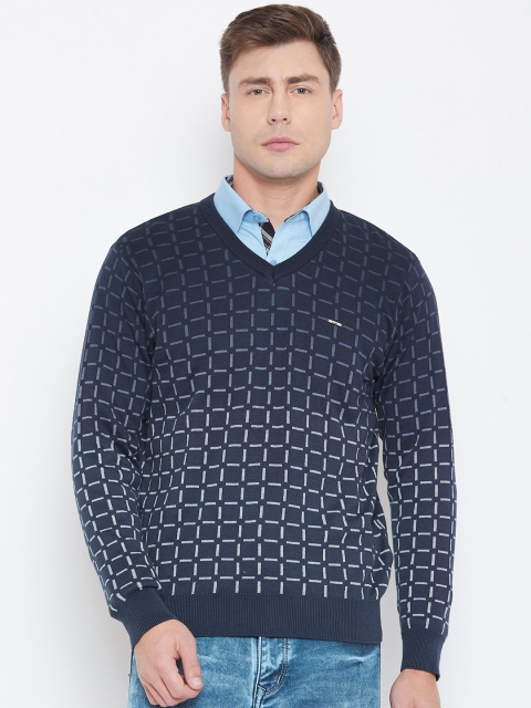 

Duke Men Navy Blue Printed Woolen Pullover Sweater