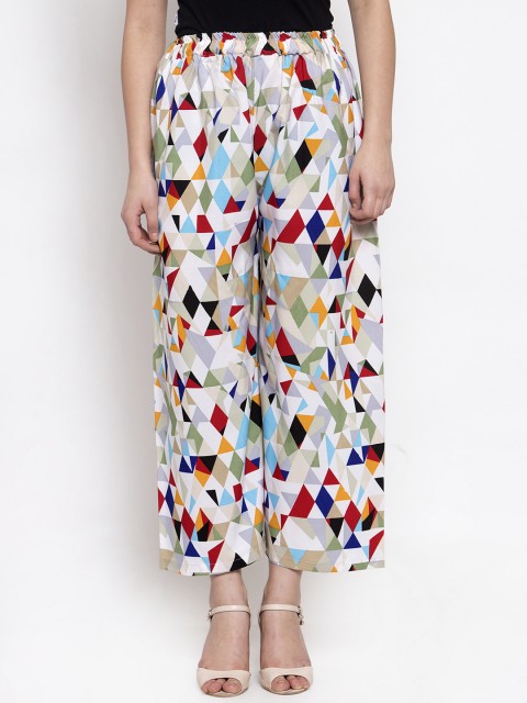

TAG 7 Women White & Red Printed Flared Palazzos