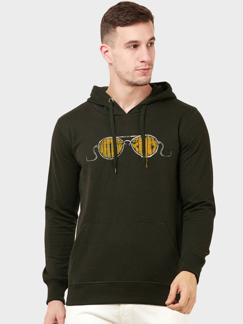 

Free Authority Men Olive Green Printed Hooded Sweatshirt
