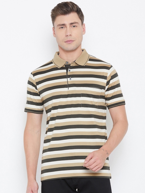 

Duke Men Khaki Striped Polo Collar T-shirt