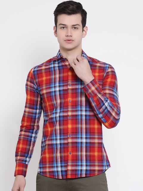 

Crimsoune Club Men Red & Blue Standard Slim Fit Checked Casual Shirt