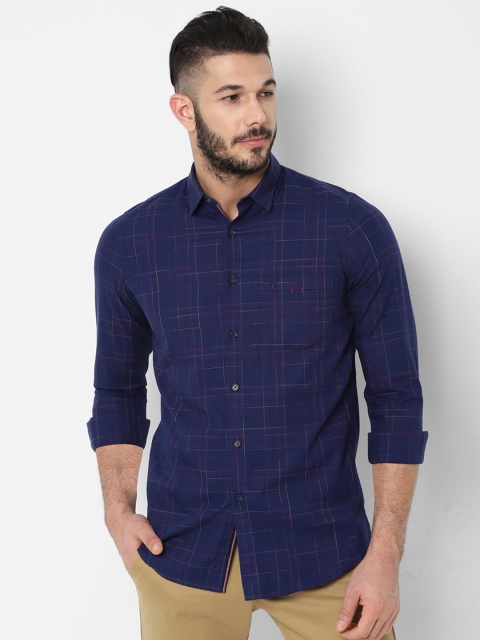 

Allen Solly Men Navy Blue Slim Fit Checked Casual Shirt