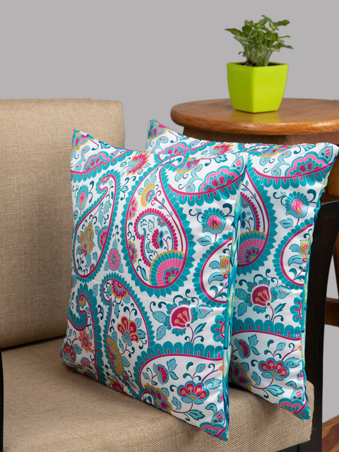 

HOUZZCODE Blue & White Set of 2 Ethnic Motifs Square Cushion Covers