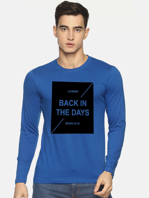 

Le Bison Men Blue Printed Round Neck T-shirt