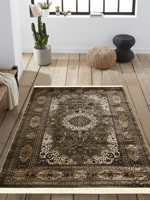 

PRESTO Olive Green & Beige Persian Silk Anti-Skid Hand-Made Carpet